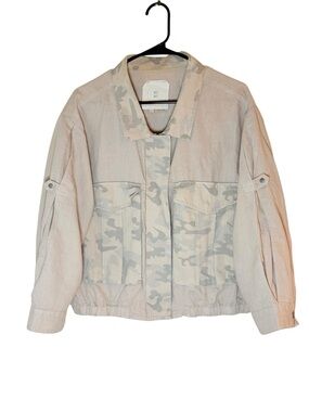 Anthropologie Hei Hei Ronan Cropped Camo Utility Jacket Taupe Size XL